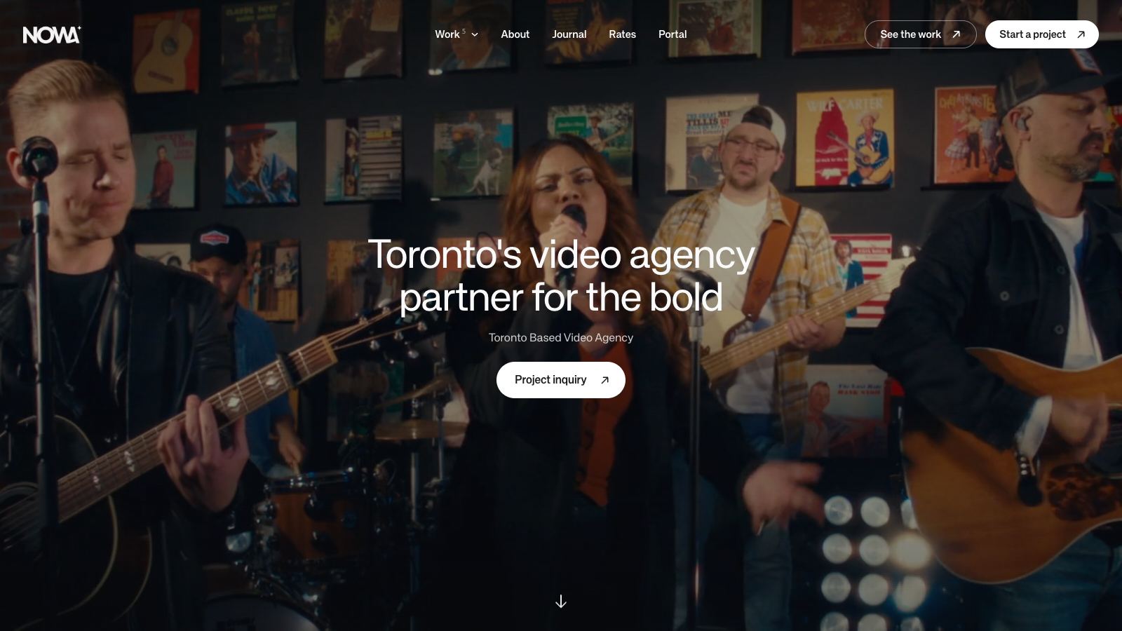 NOWA homepage with performance footage and studio navigation