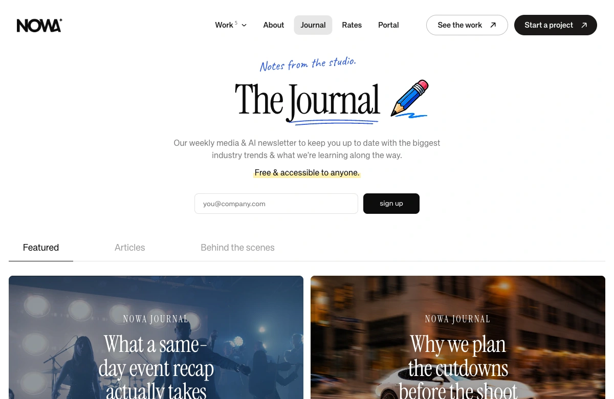 A journal page from the Nowa Film website on a light background